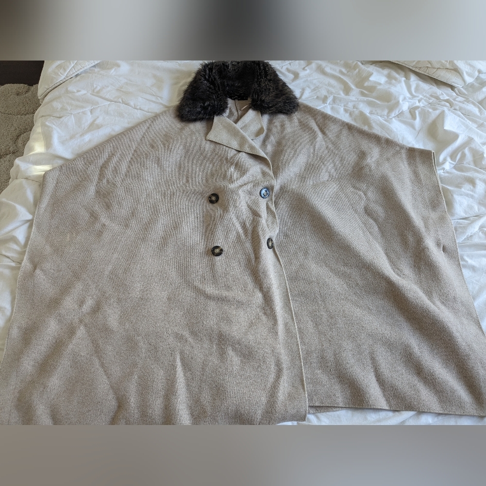 Knit faux fur poncho knee length